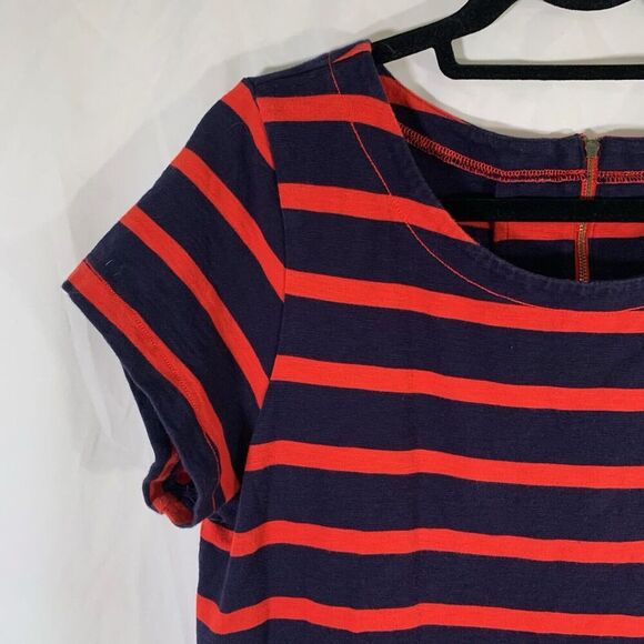 Hatley Knee Length Dress Large Blue Red Striped Round Meck Short Sleeve - Picture 3 of 10